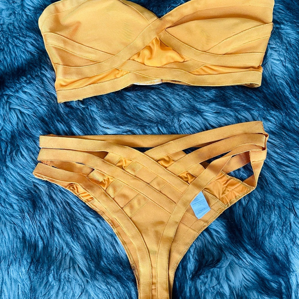 Mustard yellow strappy high waisted bikini